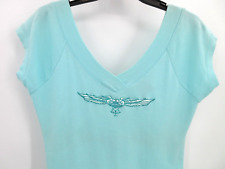 HARLEY DAVIDSON DOUBLE V NECK SHORT SLEEVE TOP Women's Size Large MINT GREEN picture