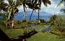 Mataia Teva I Uta Tahiti tropical scenery pretty girl unused vintage postcard picture