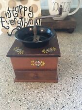 Vintage Small Counter Top Wood Box Coffee Grinder With Painted Flowers Antique picture