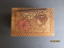 ANTIQUE PYROGRAPHY BURNT WOOD JEWELS - JEWELRY - WOOD BOOK HINGES PAT NOV. 9-15 picture