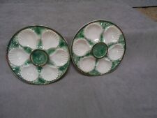 2 Vintage French  majolica  white  & GREEN OYSTER PLATES markings picture