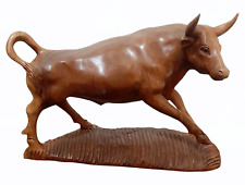 Hand Carved Big Charging Bull Wood Sculpture on Single Balinese Solid Suar Wood picture