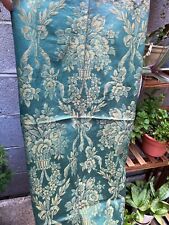 Green Floral Antique French Silk Brocade Textile, Roses in Baskets and Ribbons picture