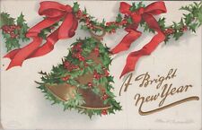 A Bright New Year Red Ribbon Bell UNP c1910s Postcard 6554d2 MR ALE picture