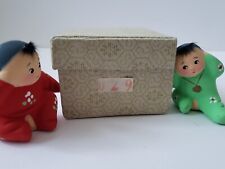 Cute Vintage Chinese Baby Boy Brothers Hand Painted Clay Figurines in Box picture