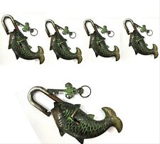Set of 5 Real Antique Vintage Padlock with Working Key Rare Fish Style picture