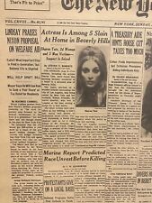 VINTAGE NEWSPAPER HEADLINE SHARON TATE MURDERED CHARLES MANSON FAMILY 1969 CRIME picture