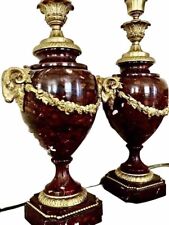 ANTIQUE FRENCH D’ORE  BRONZE ROUGE MARBLE VASES LAMPS RAMS HANDLES MAGNIFICENT picture