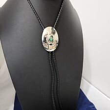 Southwestern Native American Navajo Bolo Tie, Silver with Turquoise, Samson Kee. picture