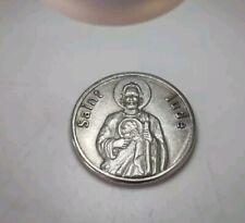 Antique Catholic Saint Jude silver tone metal large token religious  picture