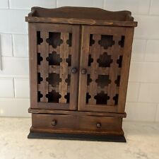 Vintage Wooden Spice Cabinet 2 Drawer Apothecary MCM Wall Or Stand Slate Base picture