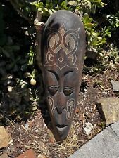 African style hand carved wooden primitive tribal tiki mask wall hanging-20x7 in picture