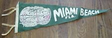 Miami Beach Fla. Circa 1950's Felt Pennant with Palm Tree Beach Scene 24-1/2