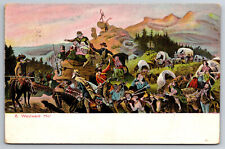 Vintage Postcard Westward Ho Covered Wagons Horses -4003 picture