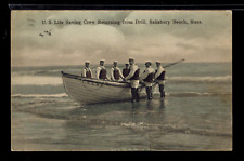 SALISBURY BEACH MA ~ DRILL TIME U.S. LIFE SAVING CREW & SURFBOAT Ca 1910 ~ 569 picture