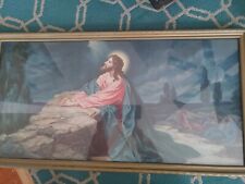 Large Vtg 16 X 30 Agony In The Garden Print Framed picture