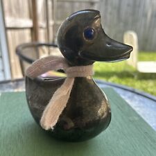 Leonard SilverPlate ITALY Duck Wearing Scarf Coin Bank W/ Blue Eyes 5.5” Tall picture