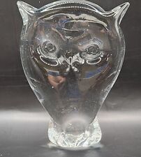 Vintage Rainbow Viking Glass Owl Head Paperweight With Some Bubbles. picture