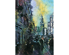 Amsterdam street painting on rainy day- watercolor batik painting (print) picture