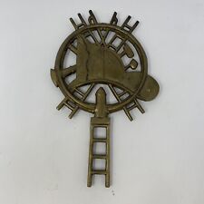 Vintage Pre-owned Fireman Brass Trivet Wall Plaque Fire Helmet, Ladder & Hydrant picture