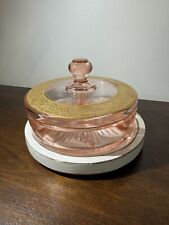 Vintage Pink Glass Gold Filagree Lid Design (3- Divided) Dish Trinket Jewelry picture