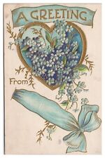 Vintage Embossed Postcard c1910 A Greeting Heart Flowers Bow picture