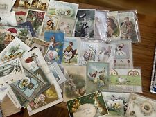 Antique Victorian Lot Of 100 Easter Greeting Cards Roosters Chicks Bunnies Child picture
