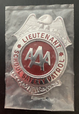 Vintage AAA Lieutenant School Safety Patrol Badge Pin Metal Silver & Red picture