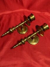Pair of Vintage Brass Candle Holders Wall Large Sconces Single Taper Candle picture