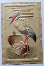 Antique 1914 Heartest Congratulations Stork Baby Birth Announcement Postcard picture