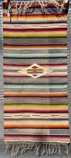 Vintage 1930-40s Rainbow Saltillo Serape Runner Wool Vibrant Fine Weave  15x31” picture