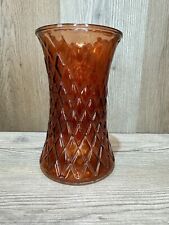Vintage Art Glass Vase Orange Diamond Cut Retro picture