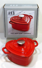 AKS Cast Iron Heart Casserole Red Enameled 2 Qt. Dutch Oven New In Box picture