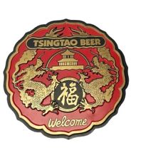 Rare Tsingtao Beer Sign Bar Wall Decor Round Dragons Welcome Red Black Gold picture
