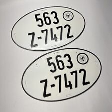 Vintage European Union West German Oval Round License Plate White Set 2 Matching picture