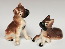 Vtg Boxer Figurines Porcelain Airbrushed Hand Painted Dog Salt Pepper Shakers  picture