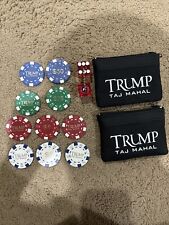 Trump Taj Mahal Souvenir Lot 10 Chips 2 Bags & Dice No Cash Value Atlantic City picture