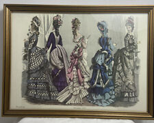 vtg antique framed Fashion Print December 1875 plate 14 victorian dresses 12x9 picture