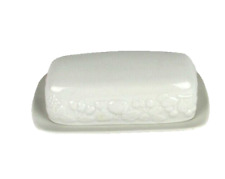 Gibson Covered Butter Dish Embossed Fruit White Ceramic Vintage China picture