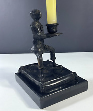 Brass Monkey Butler Candle Holder in Bronze Finish Black Onyx Base Vintage picture
