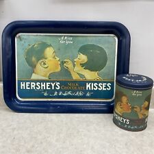 Vintage Hershey's Kisses Blue Metal Tray and Container 'A KISS FOR YOU' picture