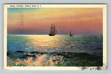 Asbury Park NJ-New Jersey, Boats At Ocean Twilight, c1940 Vintage Postcard picture