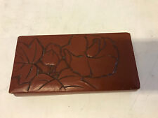 Vintage Antique Asian Red Lacquered Rectangle Box w/ Flowers Decoration picture