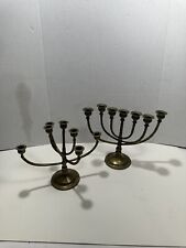 Set Of 2 Gorgeous Antique Solid Brass Menorah Moving Candles Jewish Hanukkah picture