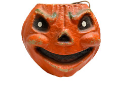 VTG Antique Halloween Paper Mache Pulp Orange Jack O Lantern 8 1/2