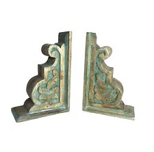 Large Wood Wooden Architectual Salvage Bookends Farmhouse Distressed Green picture