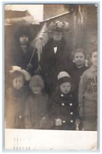 1911 Women Children Boys Girls Hat Flag Brooklyn NY RPPC Photo Posted Postcard picture