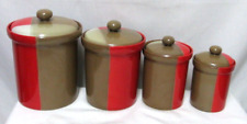 Sango Sienna Gold Dust Red 5042 Color Block Jar Canister Lid Dish Micro Set 4 picture