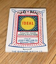 Vintage JOSEY-MILLER FEED CO.  TEXAS  Unused Matchbook BEAUMONT TEXAS 
