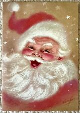 Unused Christmas Santa Face Jolly Marjorie Cooper Vtg Greeting Card 1960s 1970s picture